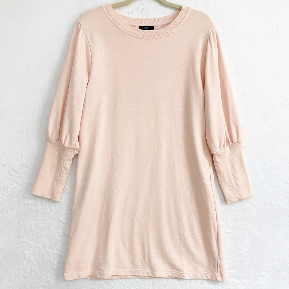 J. Crew Original Cotton Terry Puff Sleeve Sweatshirt Dress Pale Pink Sz S
